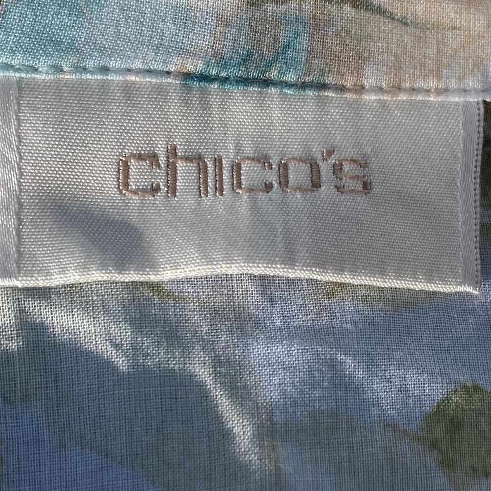 Chico's White Pink & Blue Floral Sheer Large  Button-up Blouse/Shirt - Picture 7 of 10